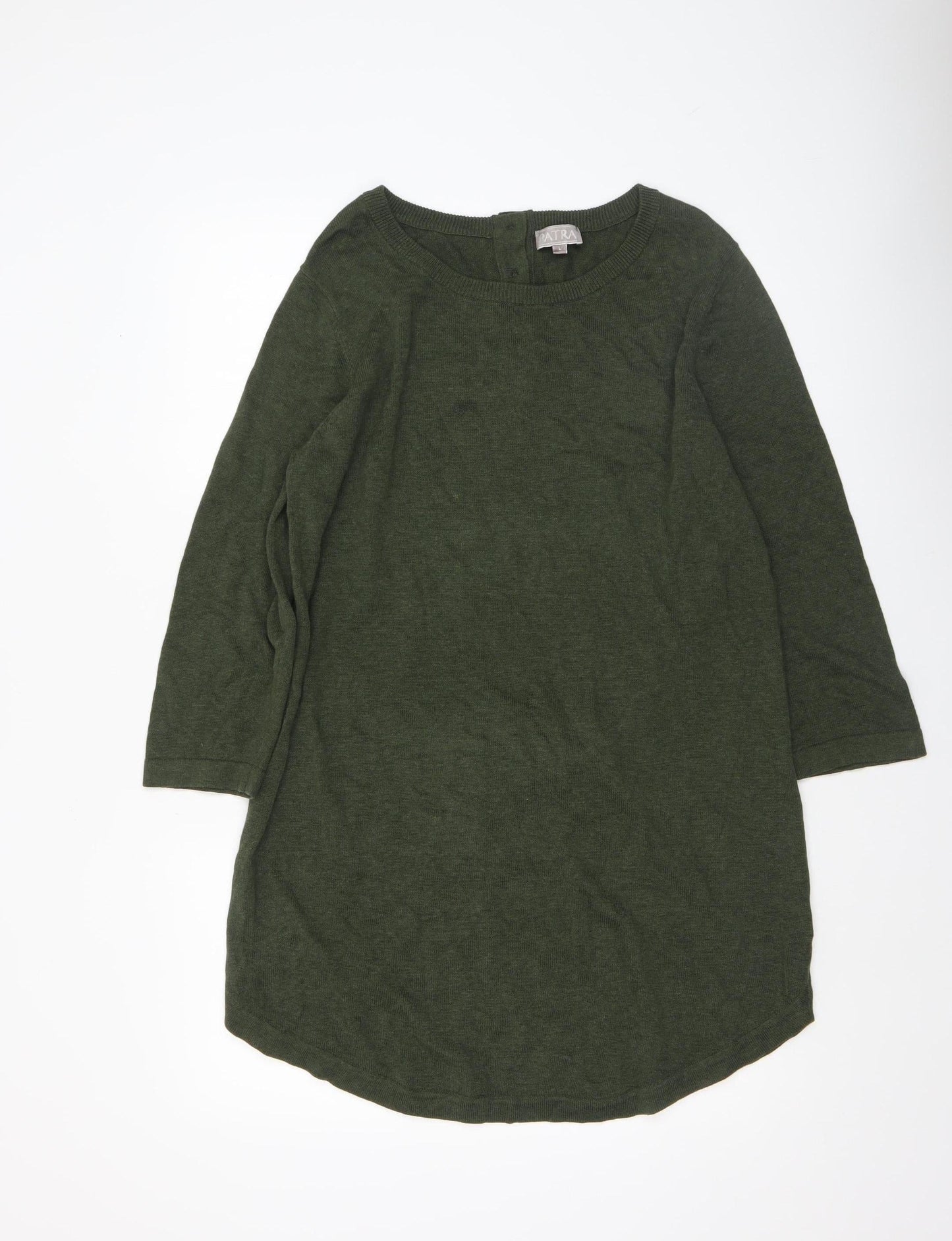 Patra Women Green Cotton Henley Jumper Size L Crew Neck Knit