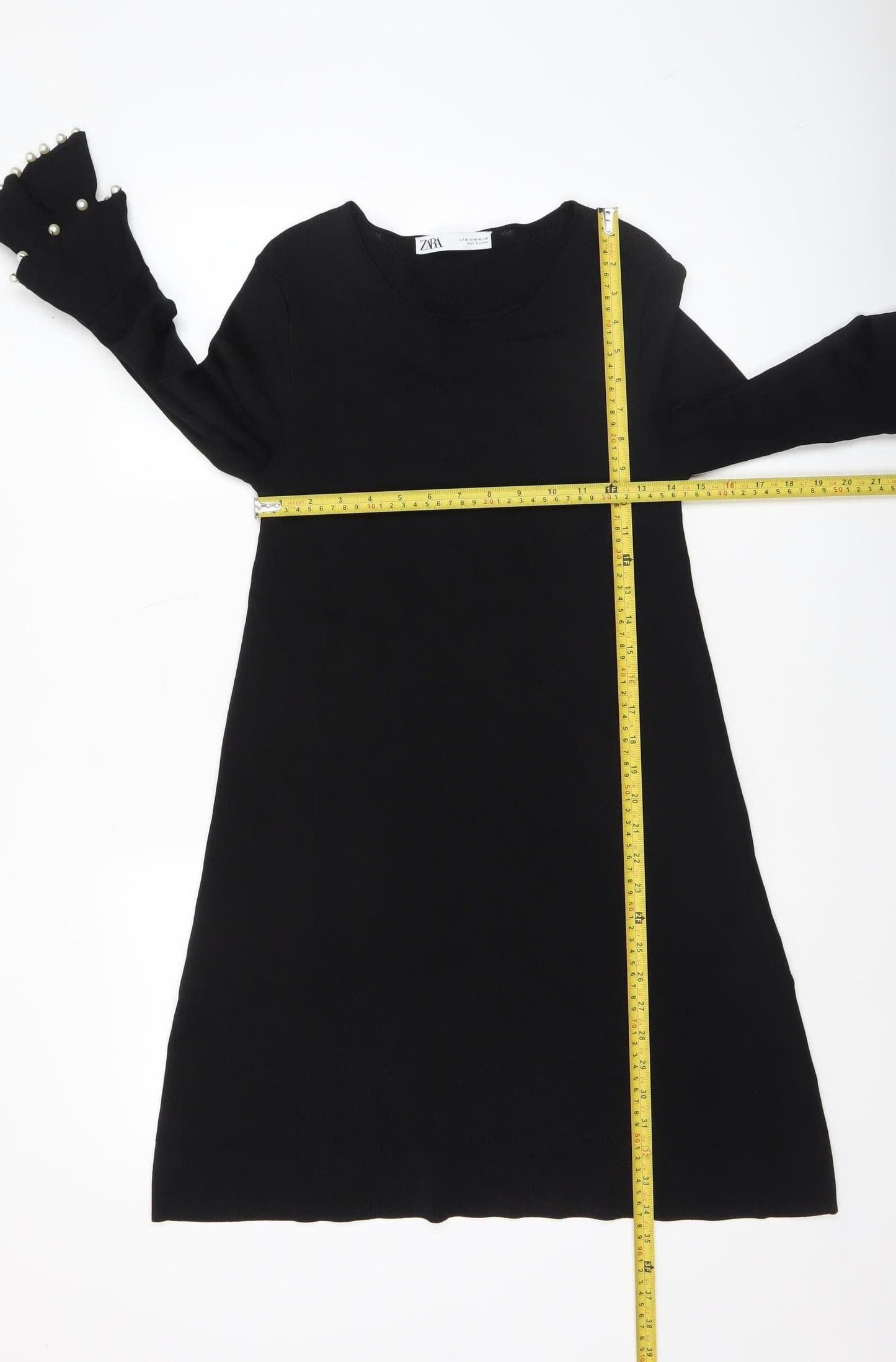 ZARA Women Black M Shift Dress Long Bell Sleeves Beaded Cocktail