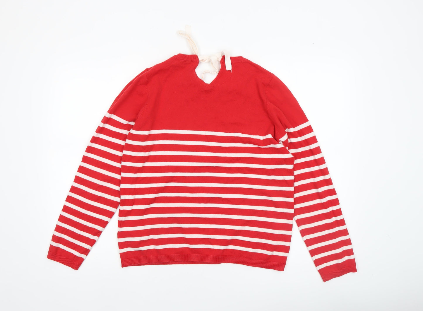 Blendshe Women's Red Striped Cotton Knit Pullover Jumper Size S