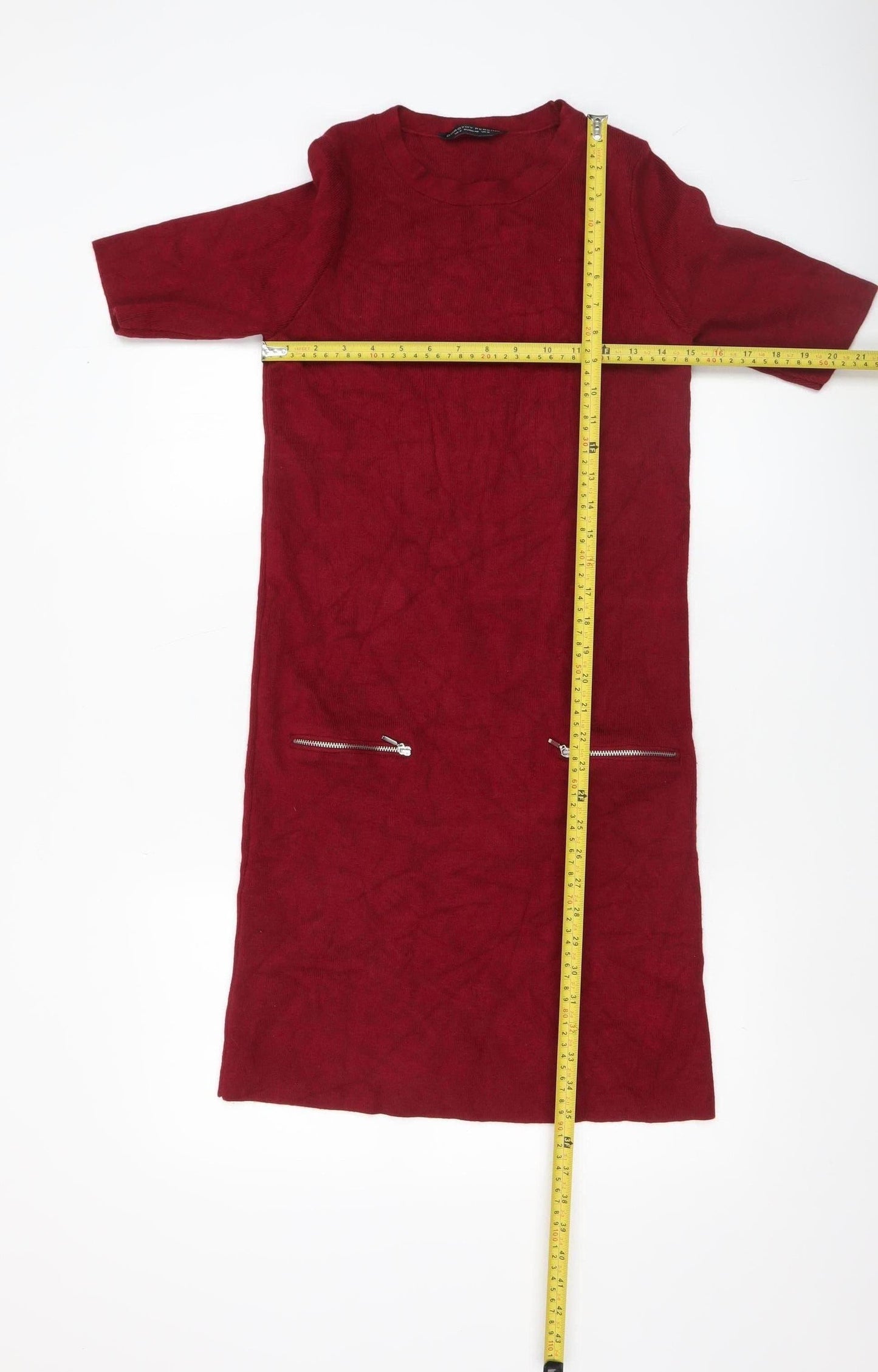 Dorothy Perkins Women’s Red Knit Shift Dress Size 12 Short Sleeve Zip Detail