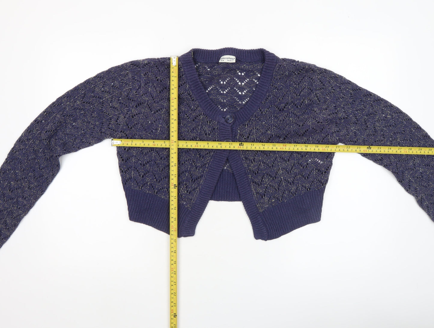 Atmosphere Women's Blue Open-Knit V-Neck Cardigan Size 16-18