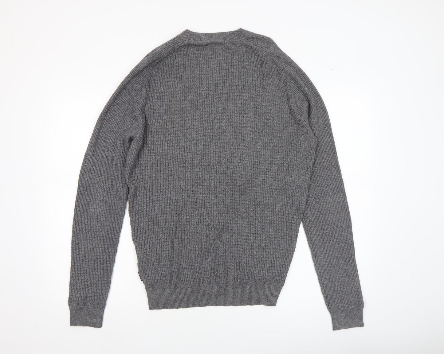 Ben Sherman Men's Grey Cotton Crew Neck Jumper M Waffle Knit