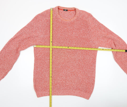 Cotton Traders Men's Orange Crew Neck Chunky Knit Jumper Size L