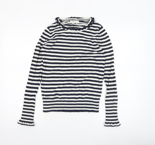 Boden Women Blue Striped Wool Cotton Crew Neck Jumper UK 8