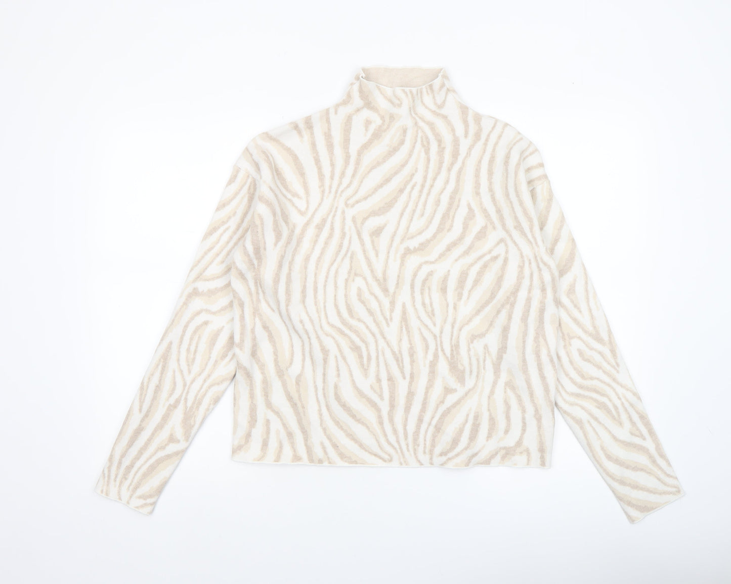 Tahari Women's Beige Animal Print High Neck Knit Jumper Size M