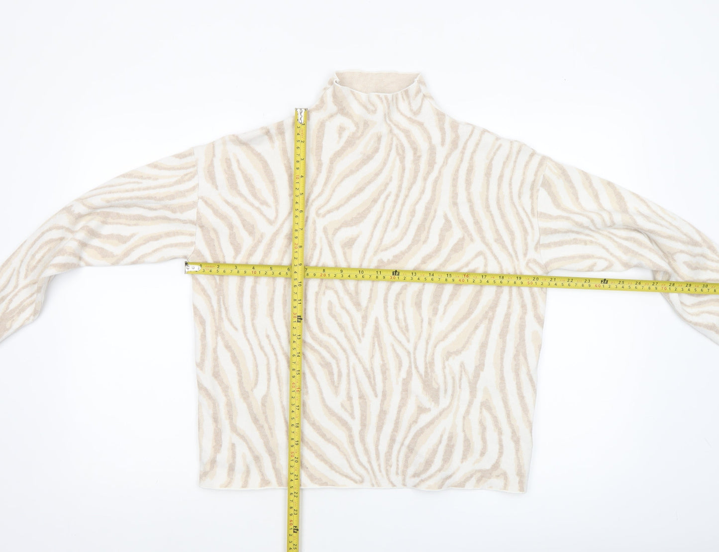 Tahari Women's Beige Animal Print High Neck Knit Jumper Size M