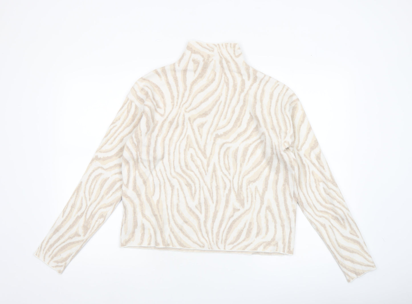 Tahari Women's Beige Animal Print High Neck Knit Jumper Size M