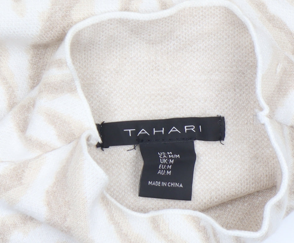 Tahari Women's Beige Animal Print High Neck Knit Jumper Size M