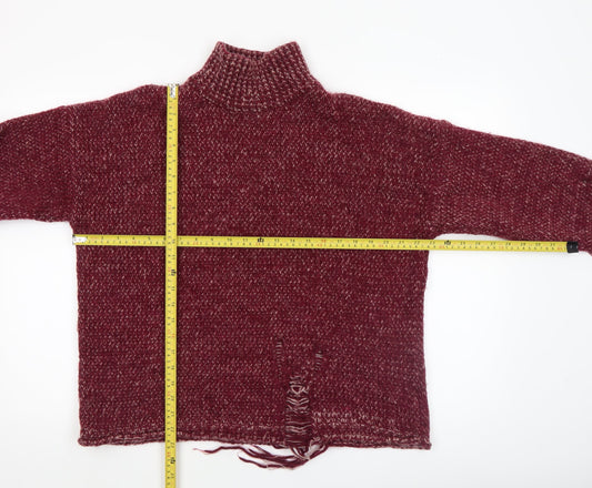 Urban Outfitters Women's Red Roll Neck Chunky Knit Jumper Size S