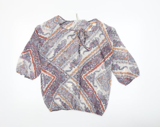 Stradivarius Women’s Multicoloured Paisley Chiffon Tunic Blouse Size 12