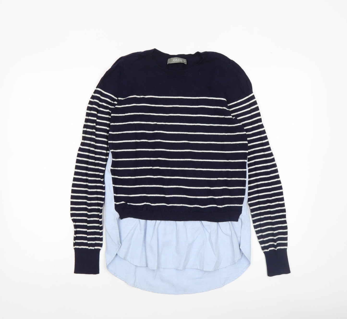 Oasis Women's Blue Striped Crew Neck Pullover Jumper XS