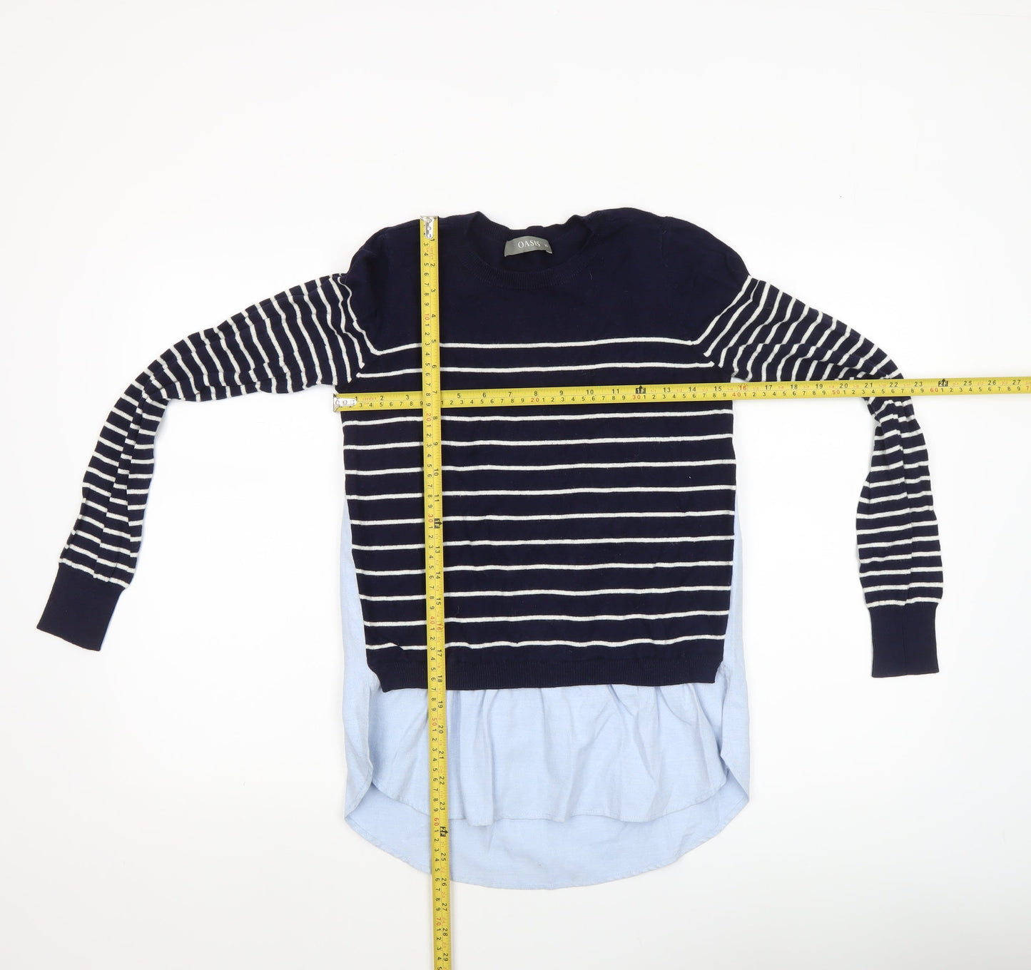 Oasis Women's Blue Striped Crew Neck Pullover Jumper XS