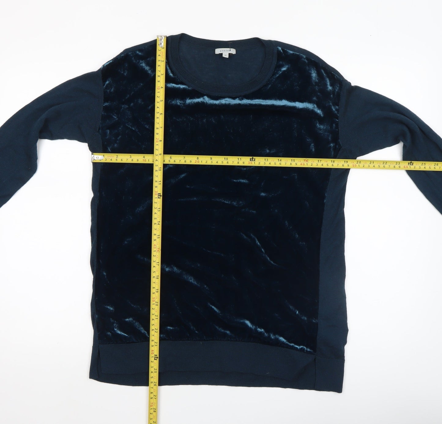 Jigsaw Women’s Blue Velvet Front Pullover Jumper Size M