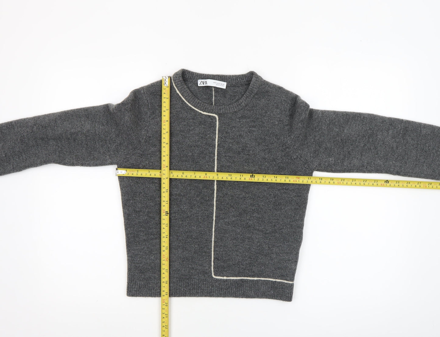 ZARA Women Grey Wool Blend Crew Neck Pullover Jumper Size S