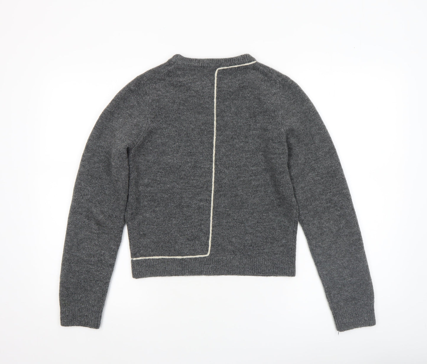 ZARA Women Grey Wool Blend Crew Neck Pullover Jumper Size S