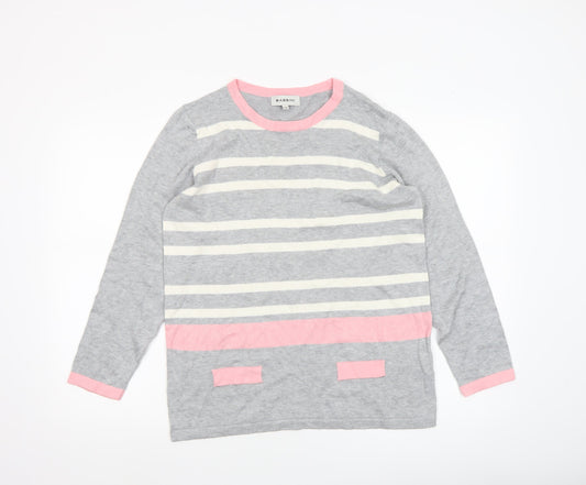 Bassini Women's Grey Pink Stripe Cotton Blend Pullover Jumper L