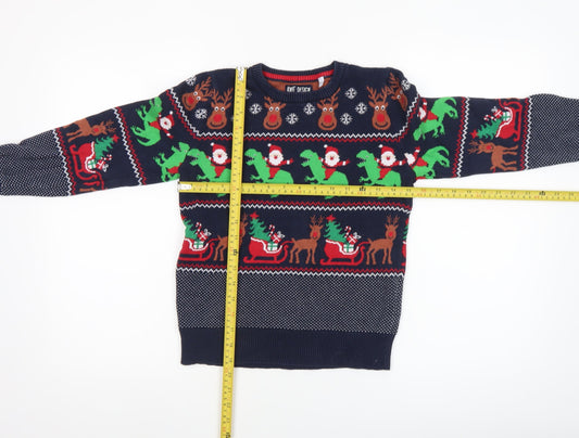 C&A Boys Navy Christmas Dinosaur Reindeer Cotton Jumper Size 134