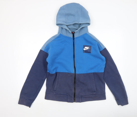 Nike Boys Blue Colourblock Full Zip Hoodie XL Cotton Blend