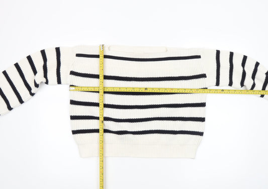 Hush Women’s Ivory Black Striped Knit Pullover Jumper XS Cotton