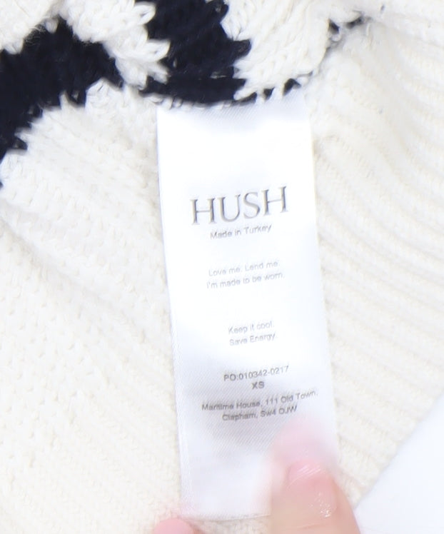 Hush Women’s Ivory Black Striped Knit Pullover Jumper XS Cotton