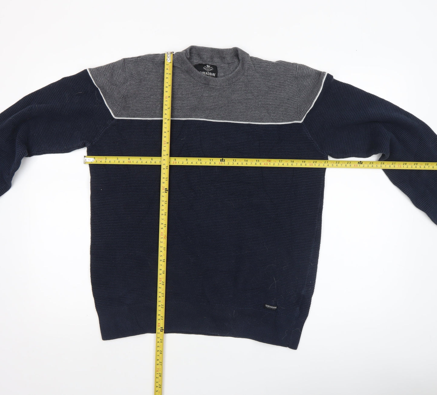Threadbare Men's Blue Grey Cotton Crew Neck Jumper XL