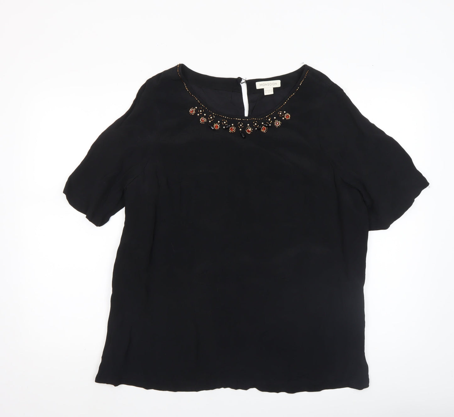 Monsoon Women Black Beaded Tunic Blouse Size 14 Viscose