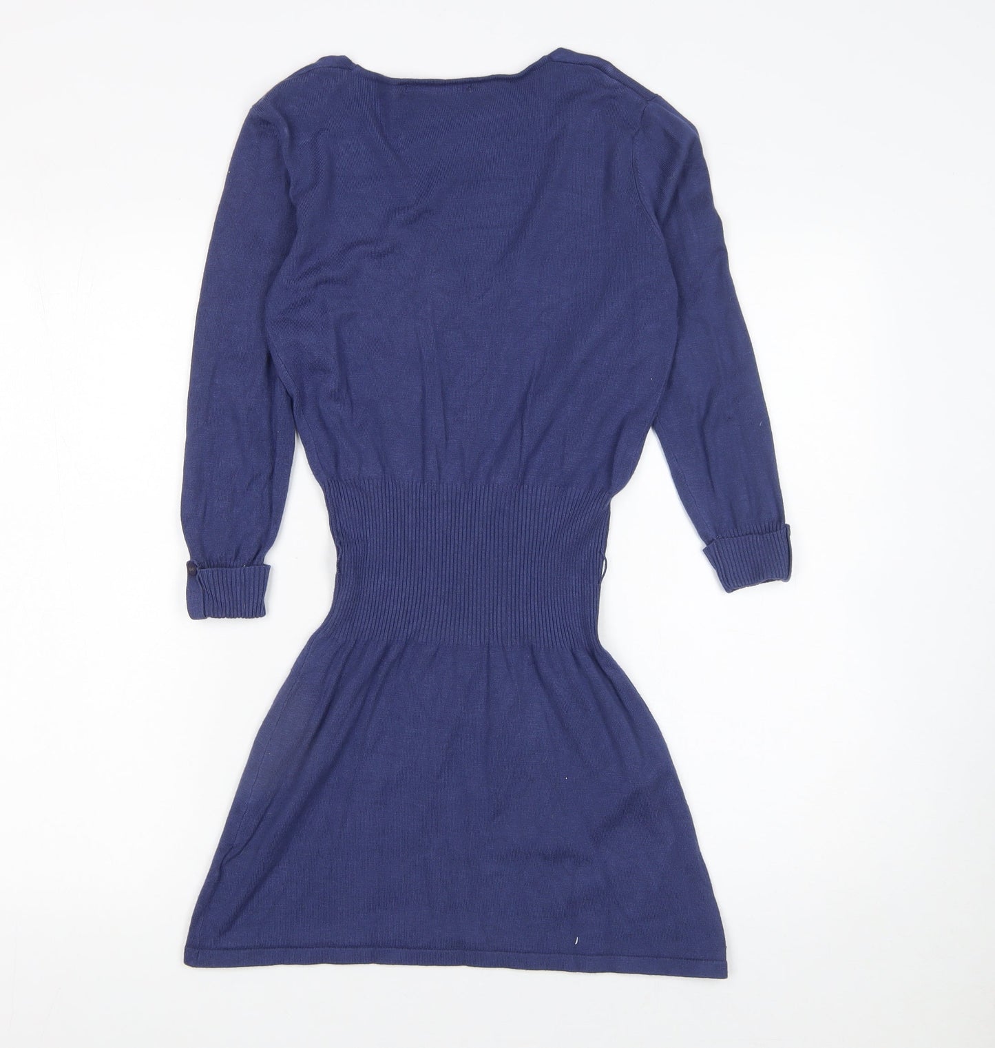 Matalan Women Blue Size 10 V-Neck Bodycon Knit Mini Dress