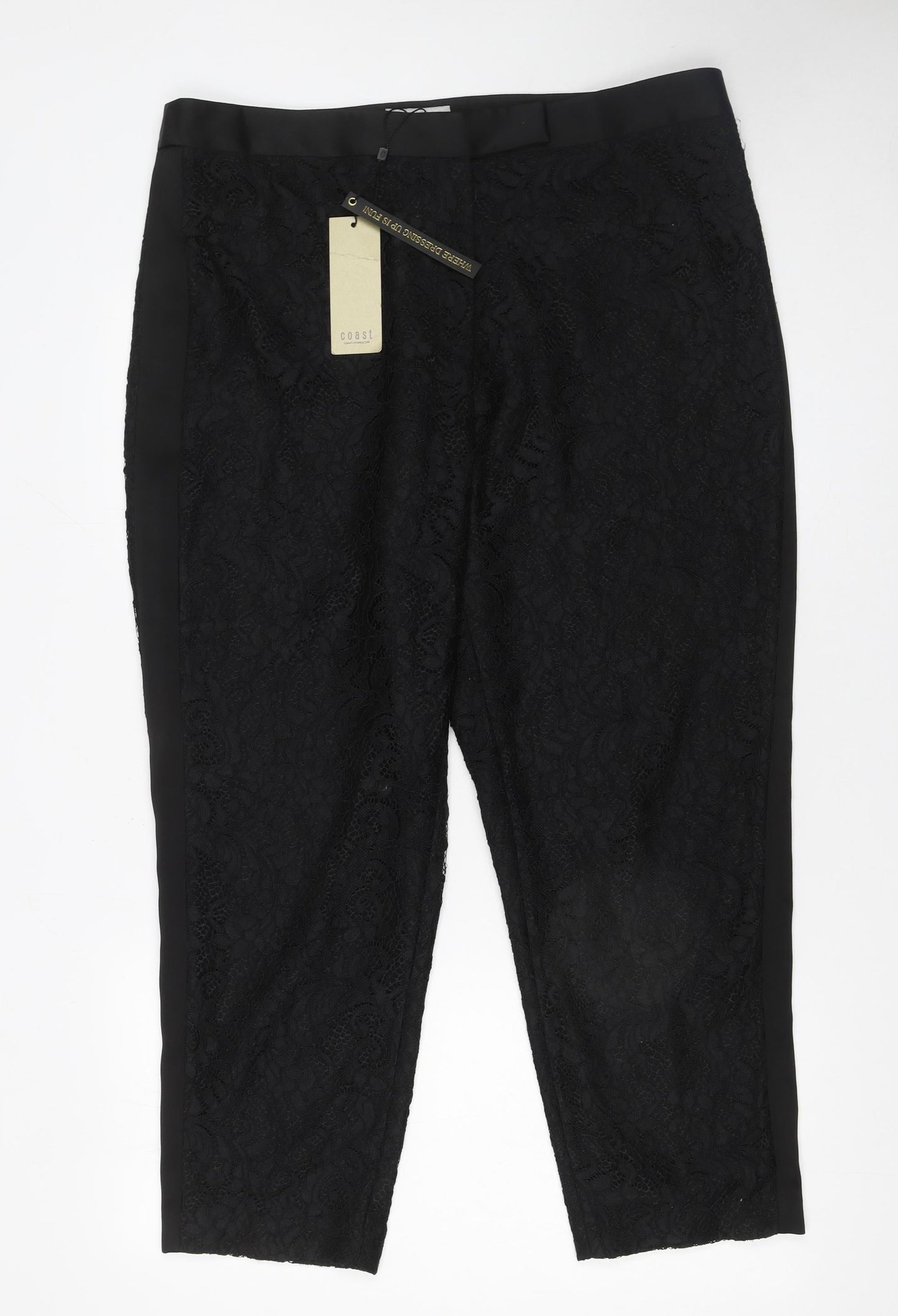 Coast Womens Black Lace Cropped Dress Pants Size 16 Elegant Evening Wear