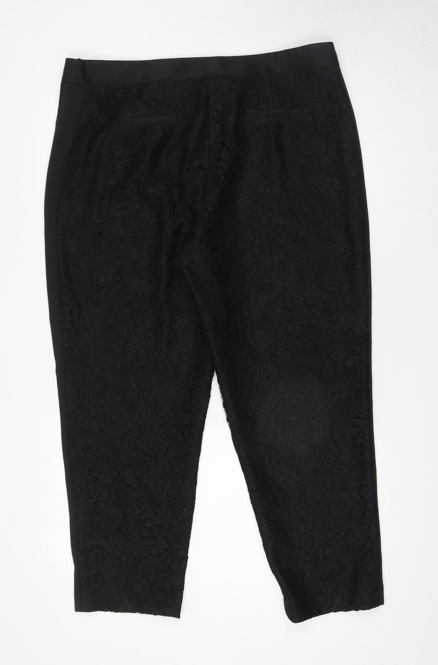 Coast Womens Black Lace Cropped Dress Pants Size 16 Elegant Evening Wear
