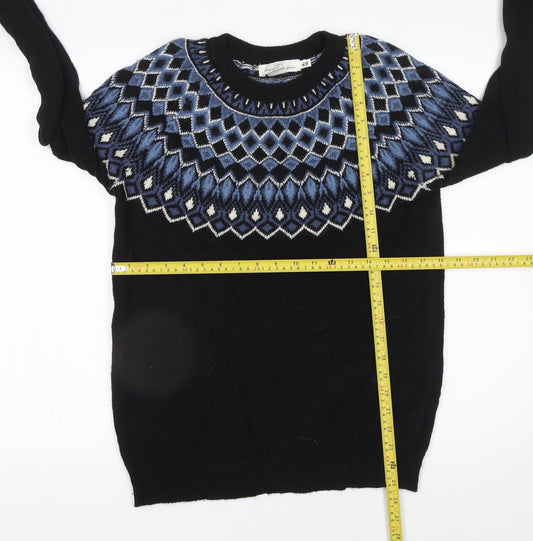 H&M Men’s Black Fair Isle Crew Neck Wool Blend Jumper M
