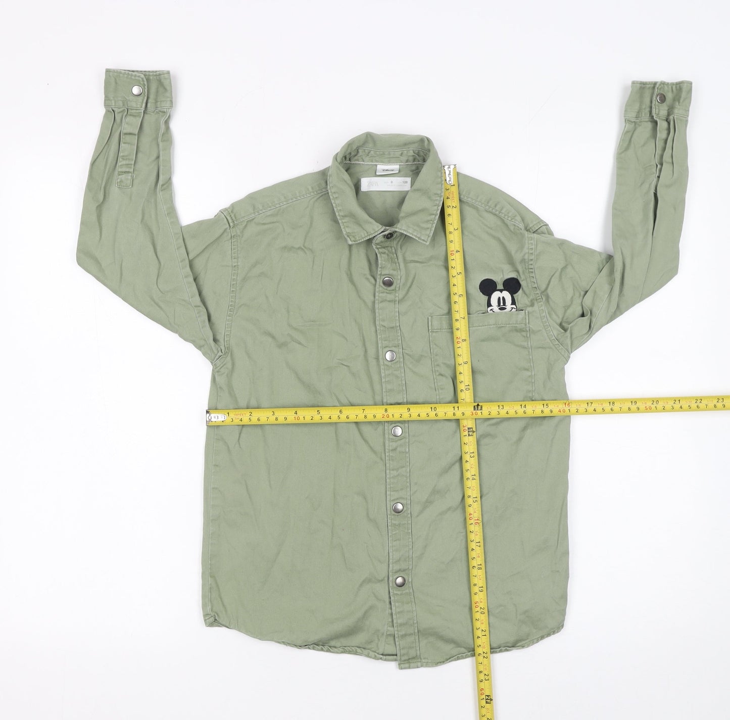 Zara Boys Green Disney Mickey Mouse Button-Up Long Sleeve Shirt Age 8