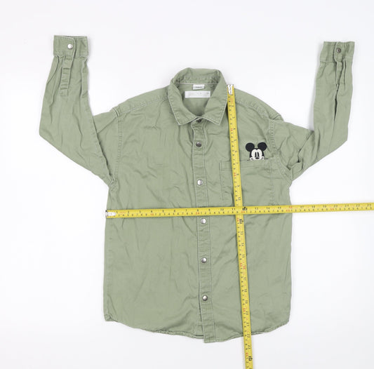 Zara Boys Green Disney Mickey Mouse Button-Up Long Sleeve Shirt Age 8