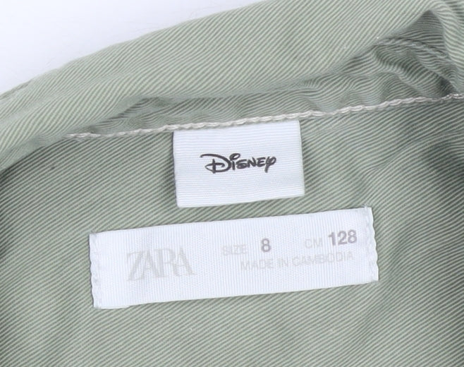Zara Boys Green Disney Mickey Mouse Button-Up Long Sleeve Shirt Age 8