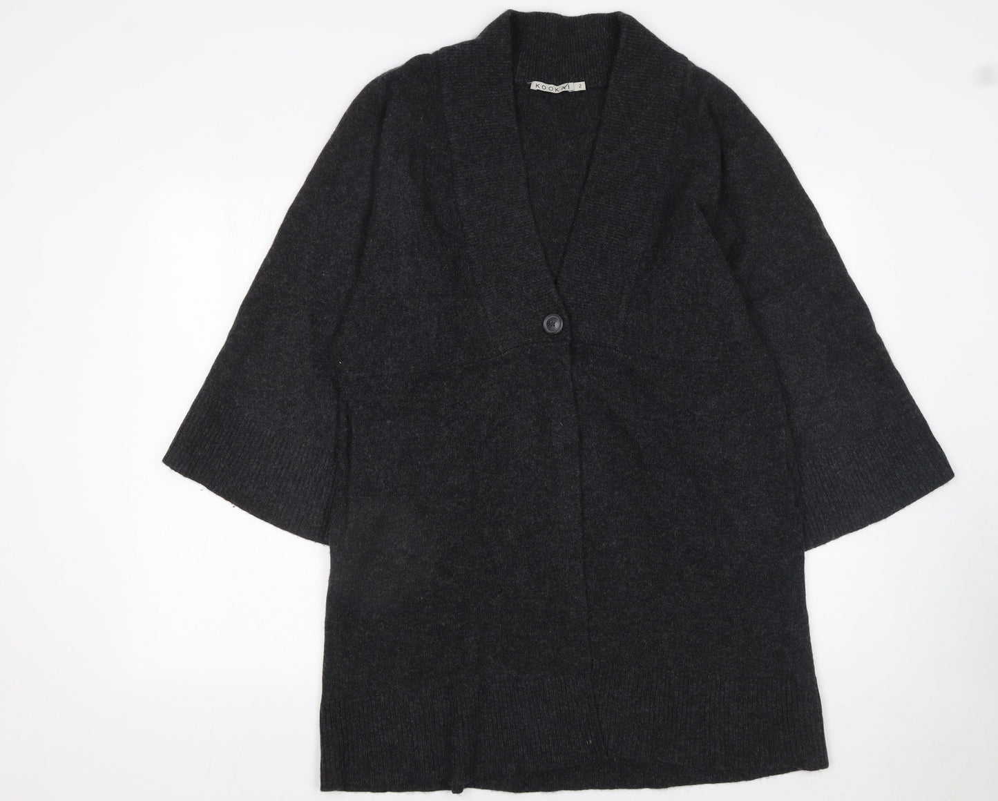 Kookai Womens Black Wool Cardigan Size 10 Relaxed V-Neck Knit