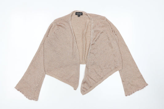 Topshop Women Beige Metallic Knit Cropped Wrap Cardigan UK 12