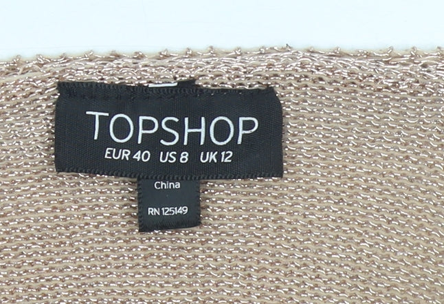 Topshop Women Beige Metallic Knit Cropped Wrap Cardigan UK 12