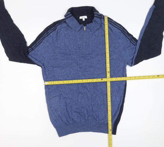 Reiss Men's Blue Long Sleeve 1/4 Zip Knit Polo Shirt Size S