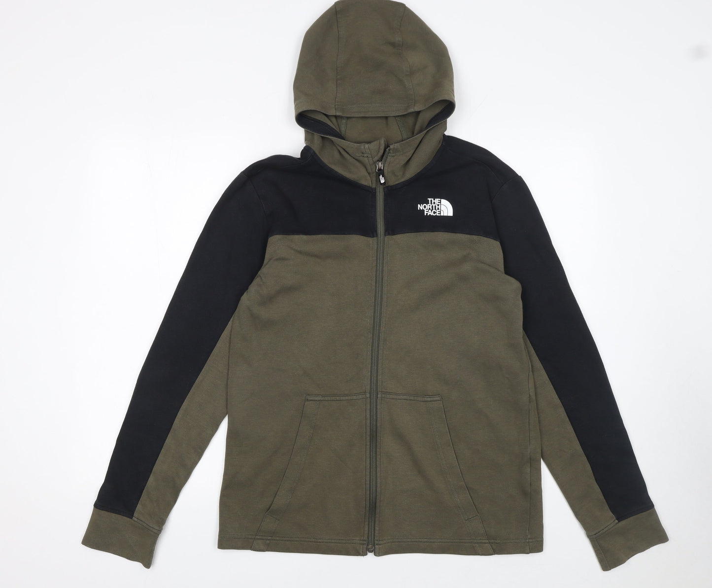The North Face Boys Green Full Zip Hoodie XL Colourblock Outdoor Jacket