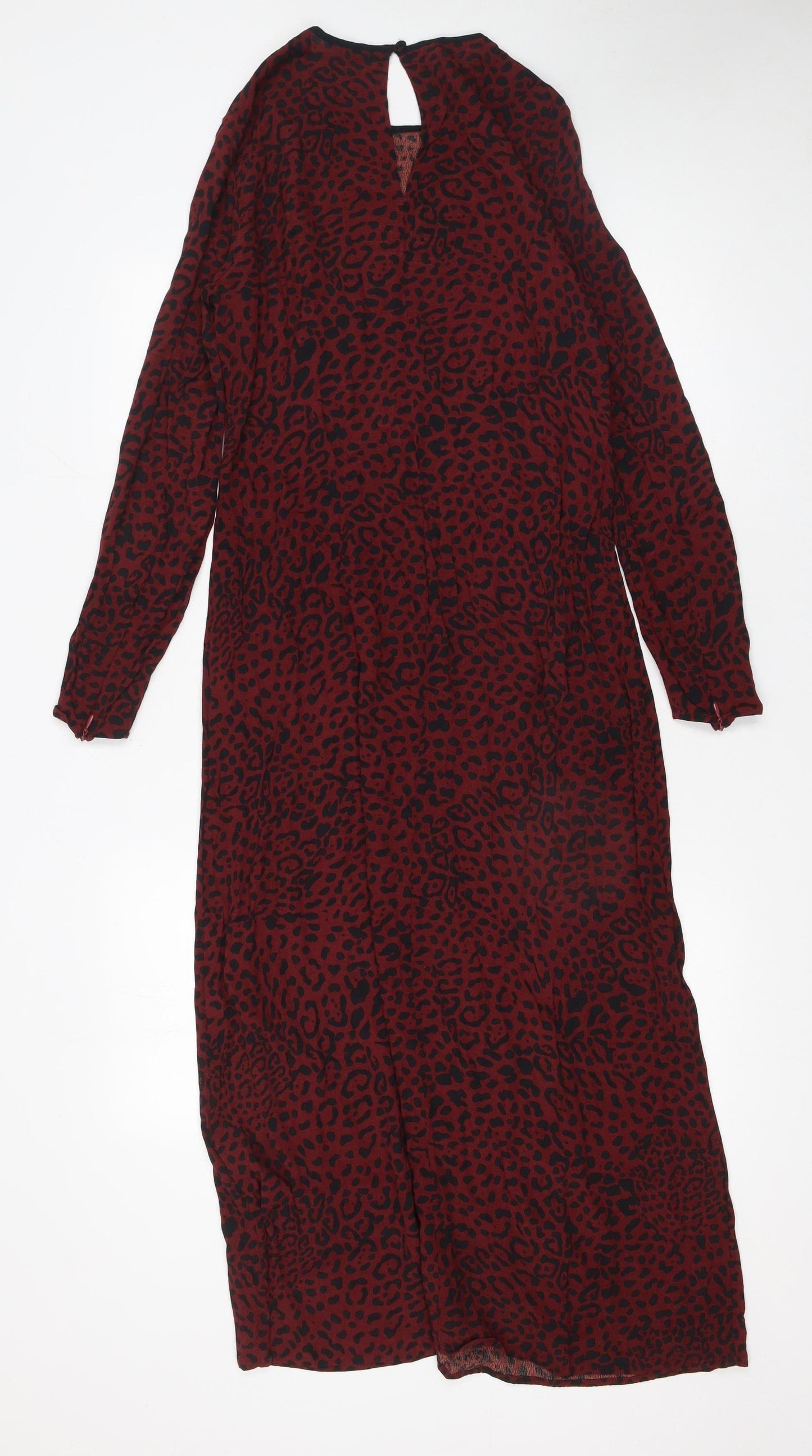Hush Women's Red Animal Print Midi Shift Dress Size 8 Long Sleeve