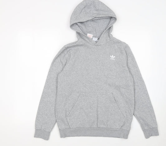 Adidas Boys Grey Hoodie L 13-14 Years Pullover Fleece Sweatshirt