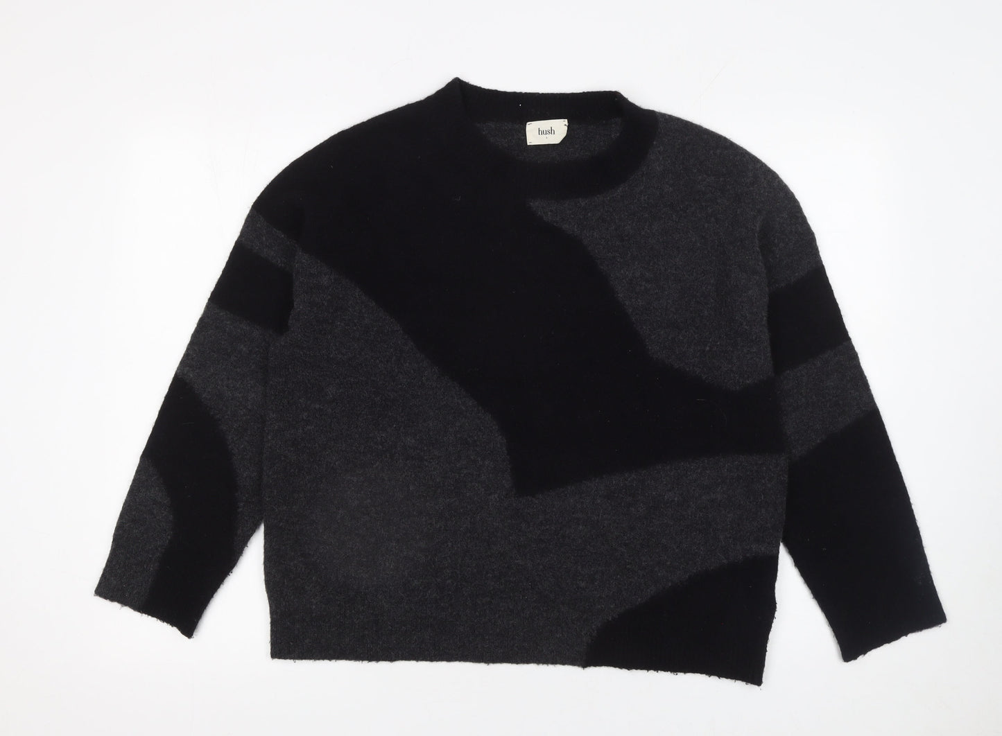 Hush Women’s Grey Wool Blend Geometric Pullover Jumper Size L