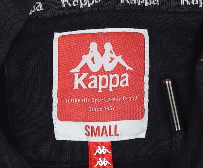 Kappa Men's Black Small Pullover Hoodie with Logo – Sportswear Casual Sweatshirt