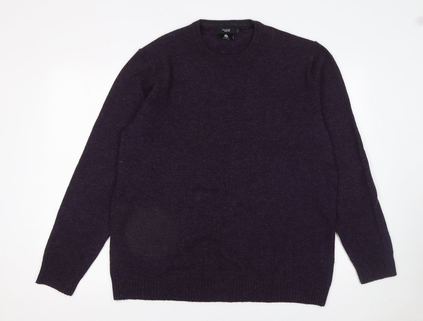 Thomas Nash Men's Purple Wool Blend Crew Neck Jumper Size L