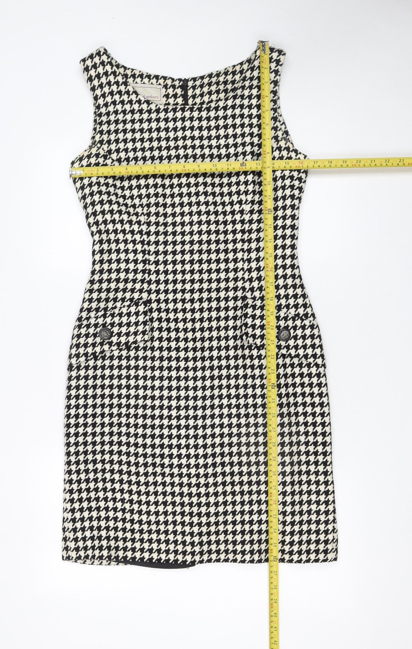 Michel Ambers Women's Black Houndstooth Wool Sleeveless Sheath Dress Size 10