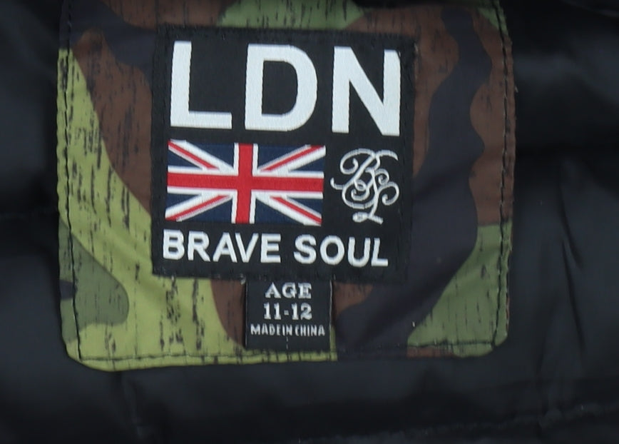 Brave Soul Boys Multicoloured Camouflage Hooded Puffer Jacket 11-12 Years