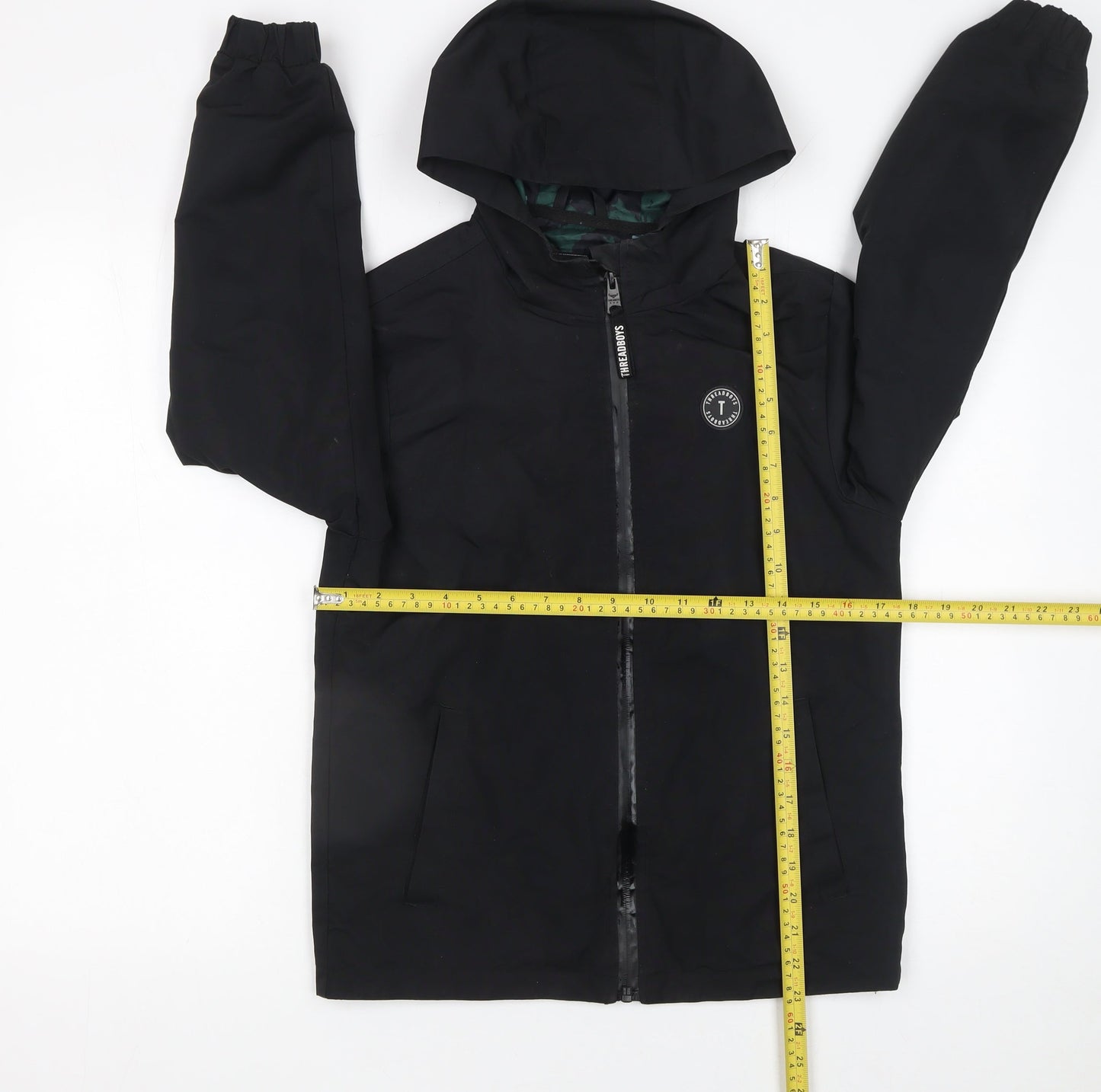 Threadboys Boys Black Hooded Rain Coat Jacket 11-12 Years Water Resistant