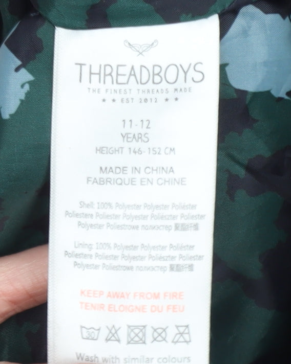 Threadboys Boys Black Hooded Rain Coat Jacket 11-12 Years Water Resistant