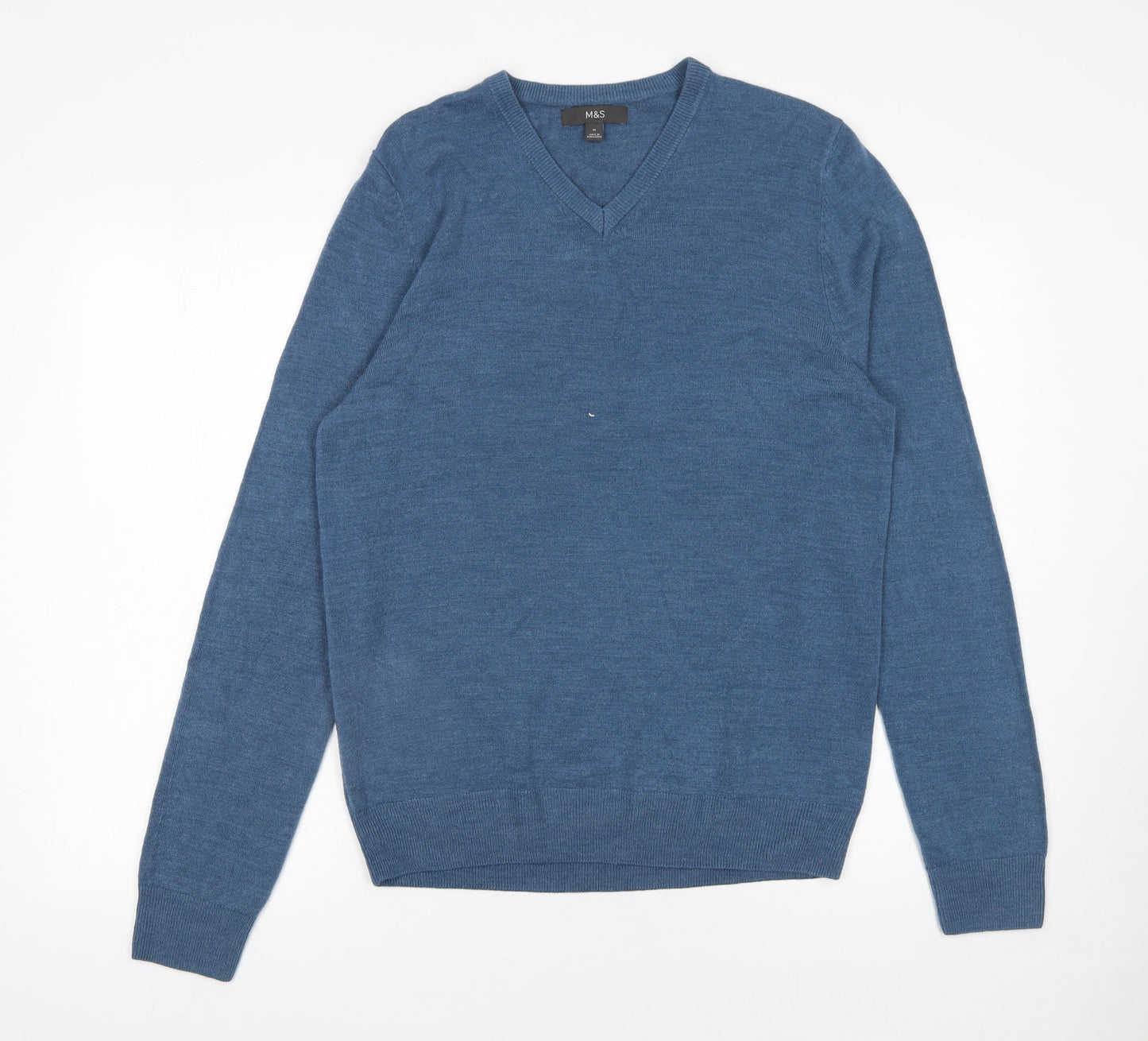 Marks and Spencer Men’s Blue V-Neck Acrylic Jumper Size M