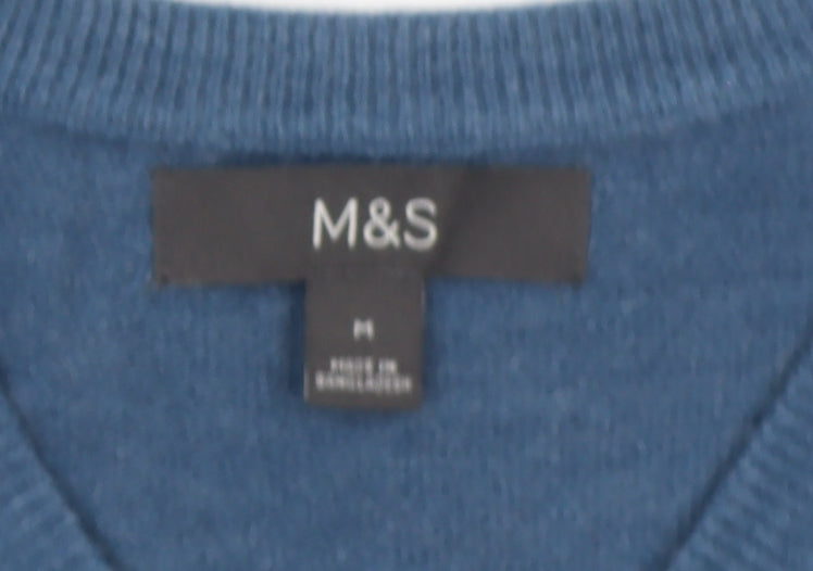 Marks and Spencer Men’s Blue V-Neck Acrylic Jumper Size M