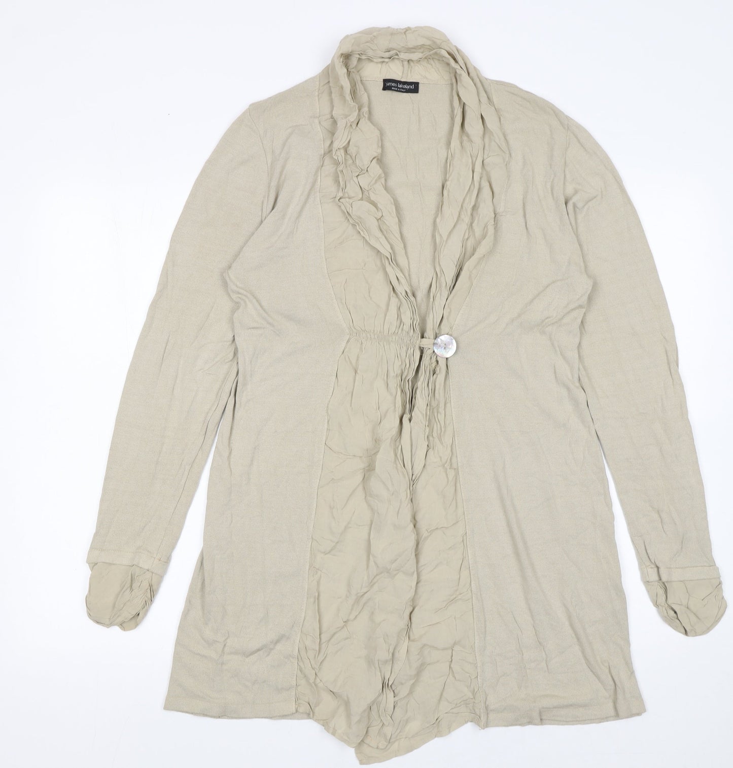 James Lakeland Women Beige Ruffle Button Long Sleeve Cardigan Size 16